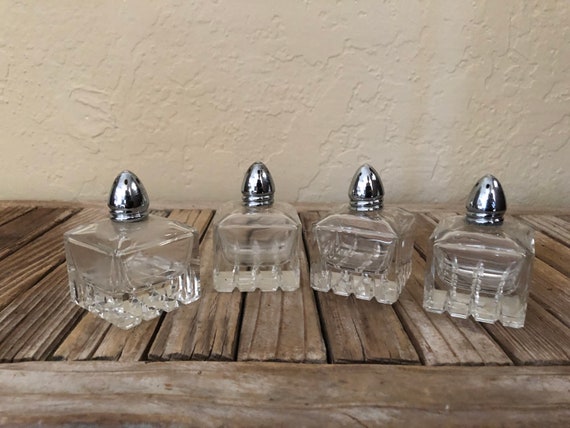 Vintage Set of 4 Crystal Cut Glass Art Deco Square Salt and Pepper Shakers