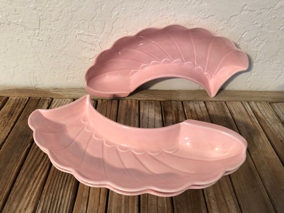 Set of 3 Mid Century Pink Leaf Dish California Pottery