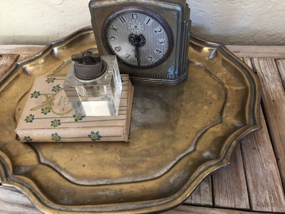 Antique Scalloped Silver Metal Tray