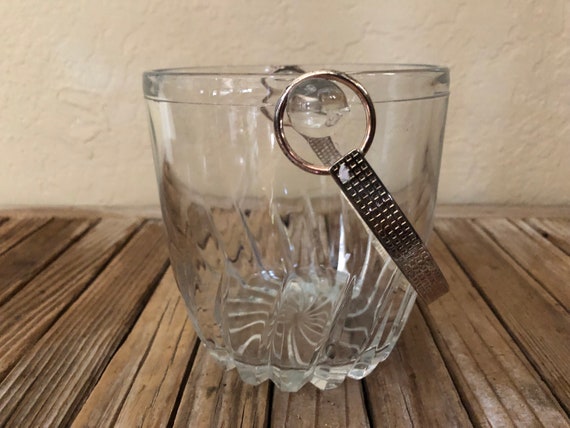 Vintage Glass and Rosey Gold Metal Ice Bucket