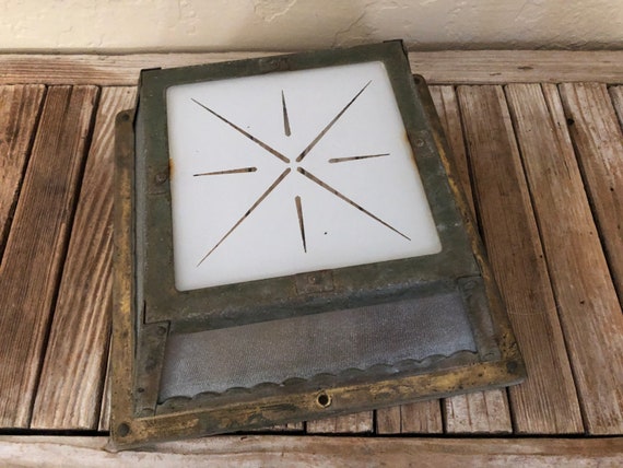Mid Century Vintage Scalloped  Brass and Frosted White Glass Light Fixture