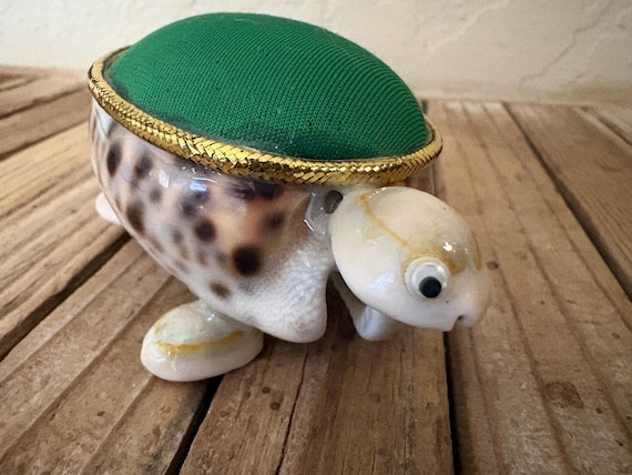 Vintage Handmade Shell Turtle Pin Cushion