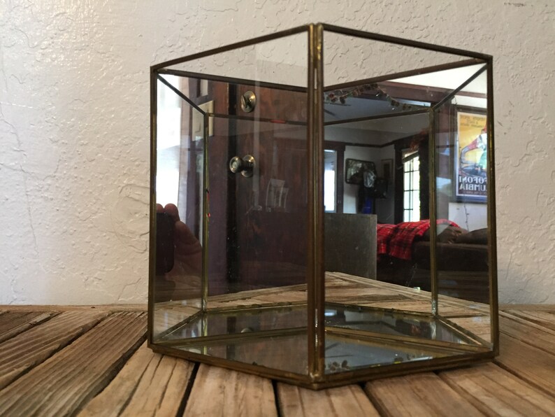 Vintage Brass and Glass Mirror Display Case In A Diamond Shape Etsy
