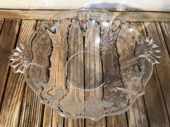 Vintage Etched Glass Depression Glass Bowl