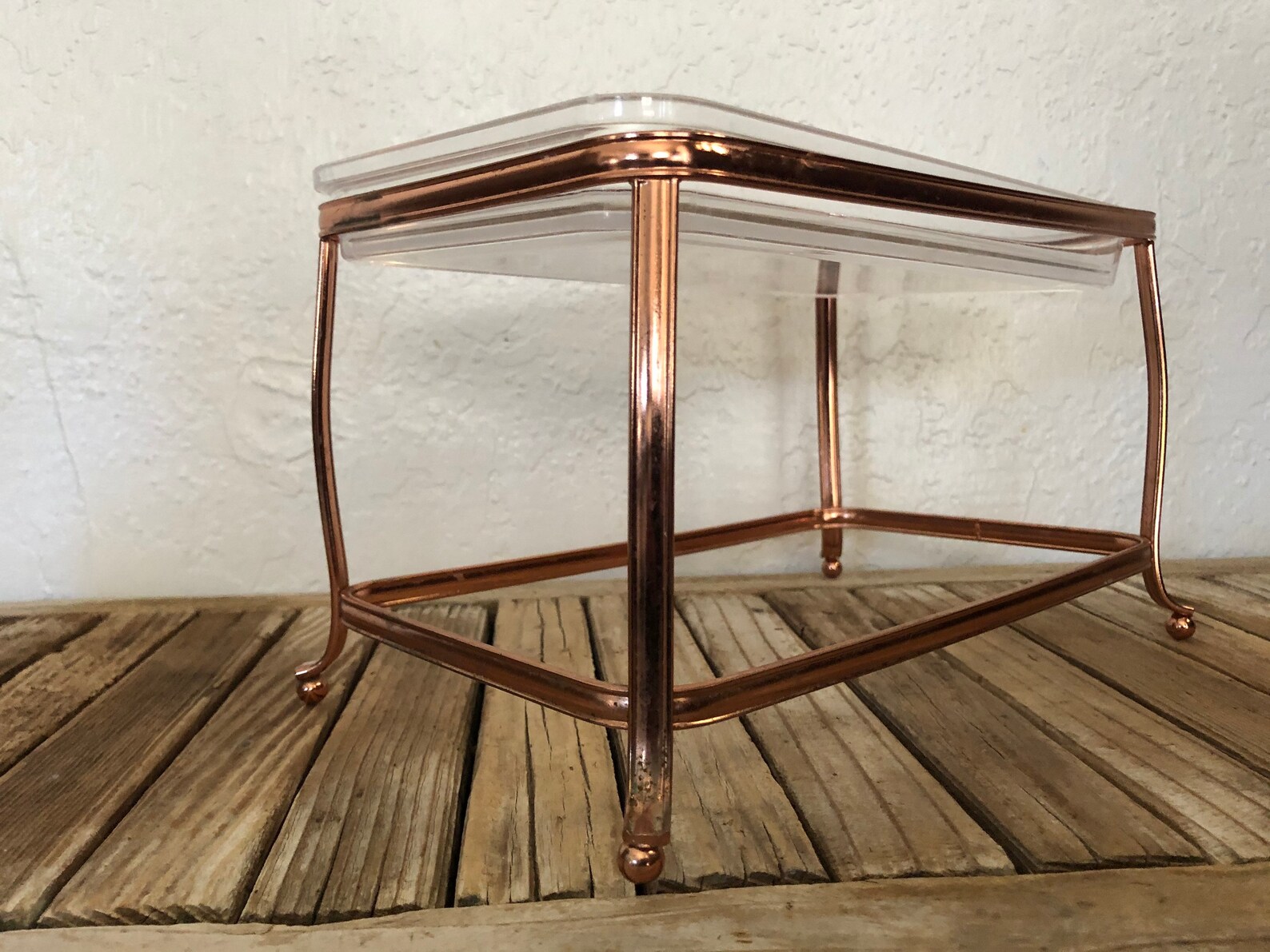 Vintage Rose Gold Two Tiered Metal Stand With Clear Acrylic Etsy