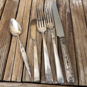Antique Silver Set of Silver Mixed Flatware Oneida Rogers Community Silver Spoon Knives Forks