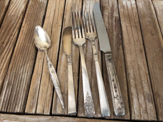 Antique Silver Set of Silver Mixed Flatware Oneida Rogers Community Silver Spoon Knives Forks