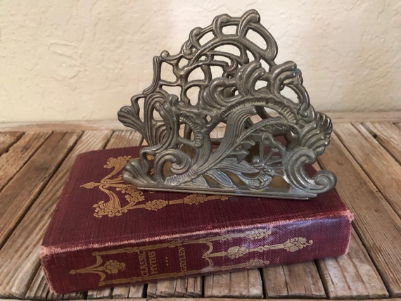 Vintage Art Nouveau Brass Gold Letter Napkin Storage