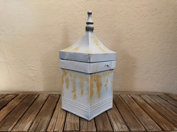 Vintage Distressed White Metal Tin Canister