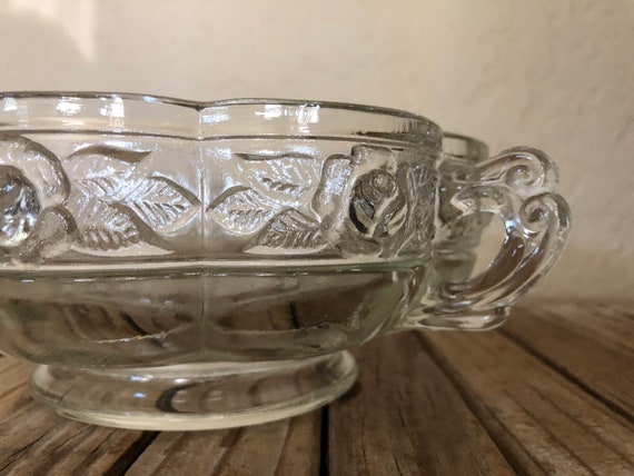Vintage Pressed Floral Roses Glass Serving Dish