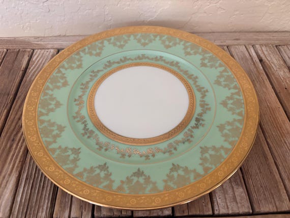Antique Green and Gold Bohemia Plate Made in Czechoslovakia