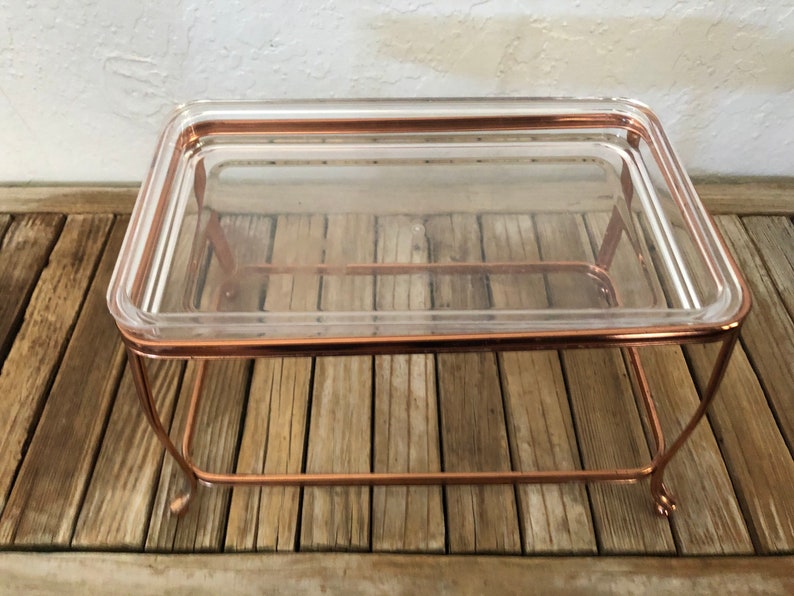Vintage Rose Gold Two Tiered Metal Stand With Clear Acrylic Etsy