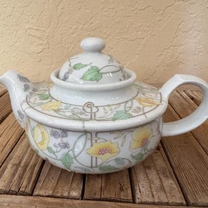 Vintage The Toscany Collection White Pink and Green Art Nouveau Floral Teapot