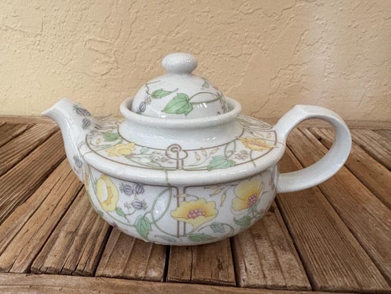 Vintage The Toscany Collection White Pink and Green Art Nouveau Floral Teapot