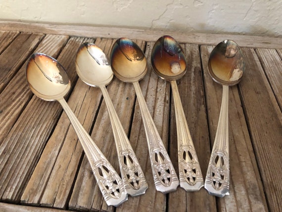 Antique Set of 5 Silver Harmony House Plate Spoons