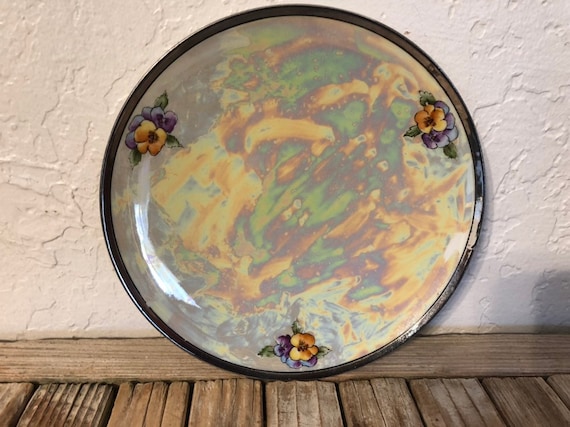 Antique J C Bavaria Hand Painted Iridescent Bavaria Violet Plate