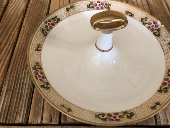 Vintage Hand Painted White Purple Gold Serving Dish Hand Painted Nippon