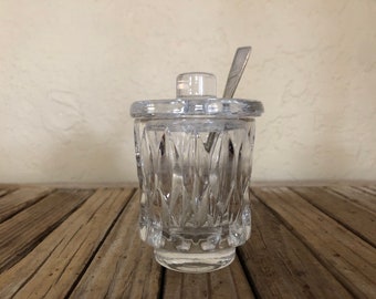 Vintage Crystal Cut Glass Salt Sugar Cellar with Silver Spoon