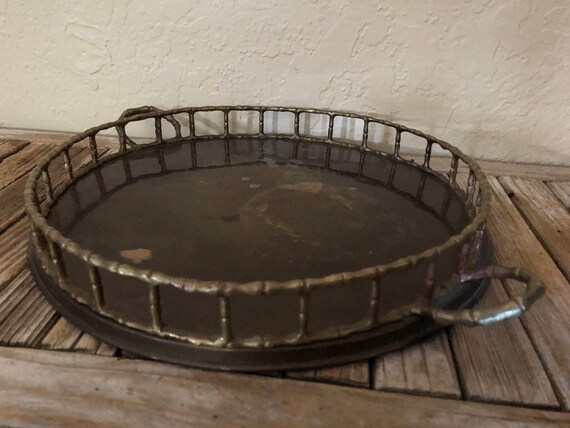 Large Vintage Hollywood Regency Brass Bamboo Tray
