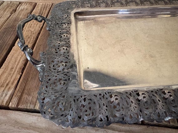 Antique Meridional EPS Electro Plated Silver Filigree Silver Handle Platter Tray