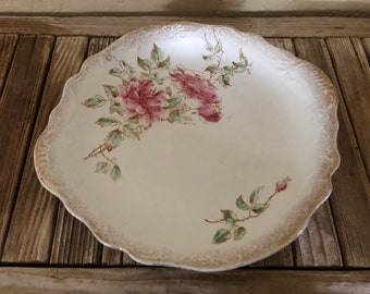 Antique Pink Floral W.M. Co Semi Porcelain Platter Charger Plate Wall Hanging Shabby Pink Roses