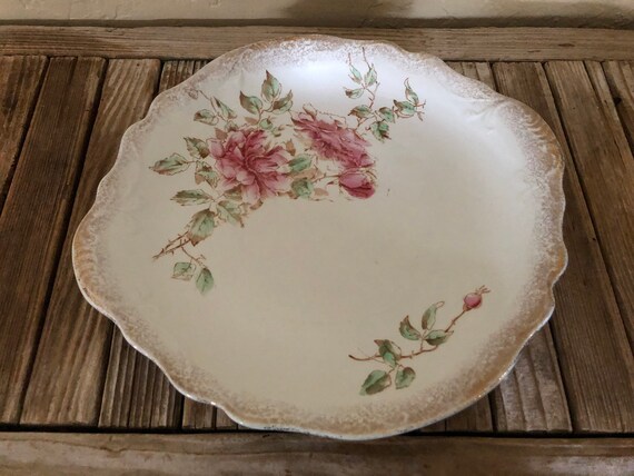Antique Pink Floral W.M. Co Semi Porcelain Platter Charger Plate Wall Hanging Shabby Pink Roses