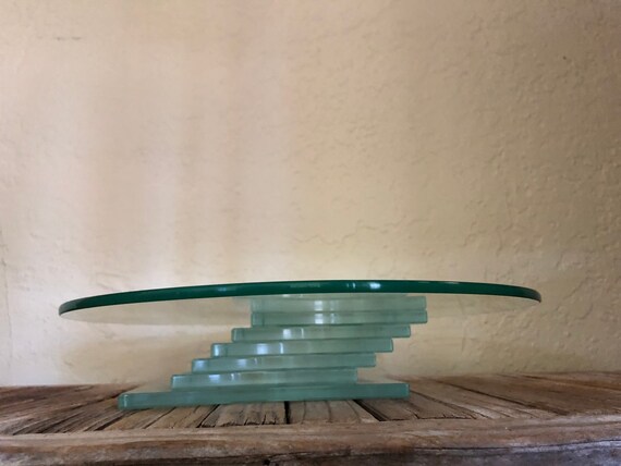 Vintage Partylite Green Modern Glass Cake Stand