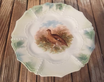 Antique Green Pheasant Bread Plate