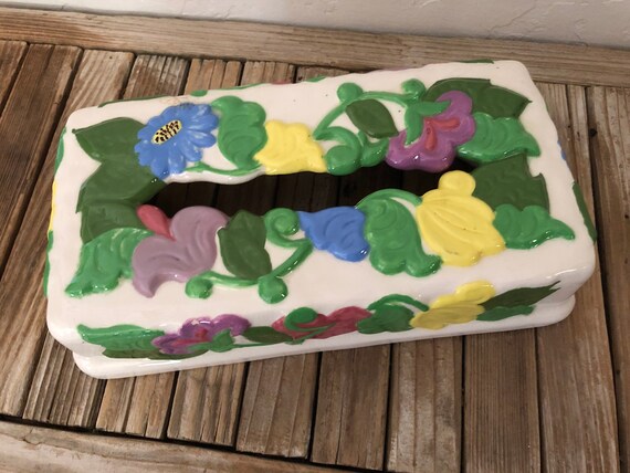 Vintage Floral Tissue Box Cover Vintage Art Pottery