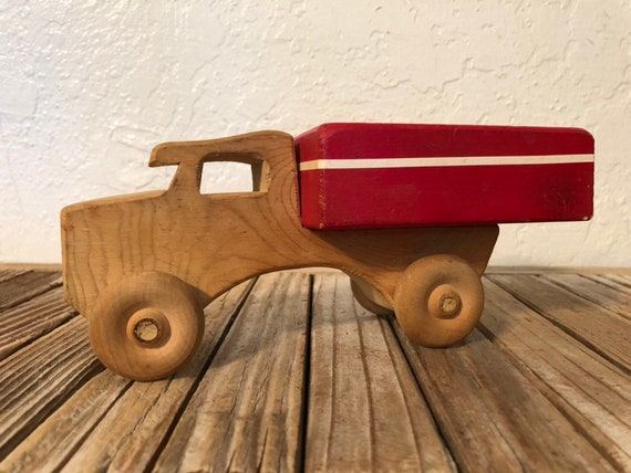 Vintage Primitive Red and White Wood Truck