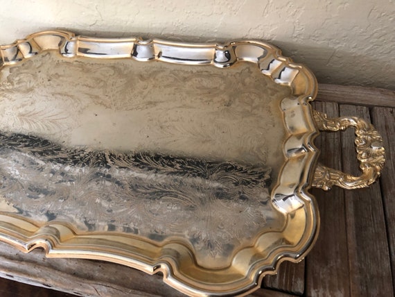 Vintage Ornate Gold Metal Gold Silver Electro Plate Platter
