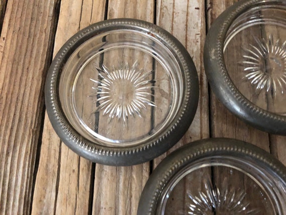Set of 3 Mid Century Italian Silver and Glass Coaster Set Made in Italy