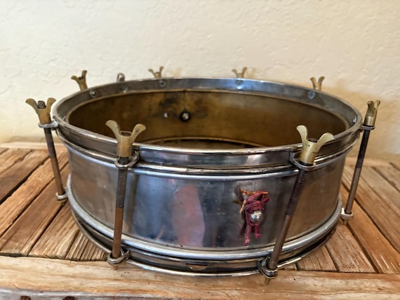Vintage Amrit 14" Silver Metal and Brass Drum Vintage for Parts, Restoration or Assemblage Piece