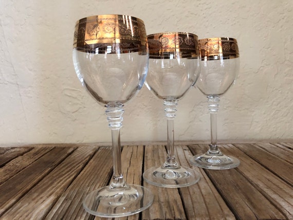 Set of 3 Gold Glass Hollywood Regency Champagne Coupe Glasses Gold