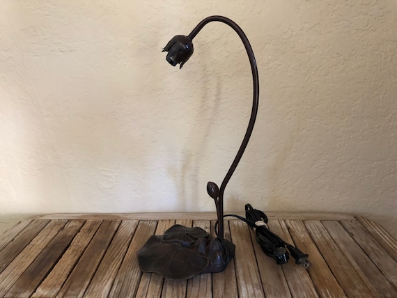 Vintage Brown Pressed Metal Tiffany Style Lily Pad Lamp