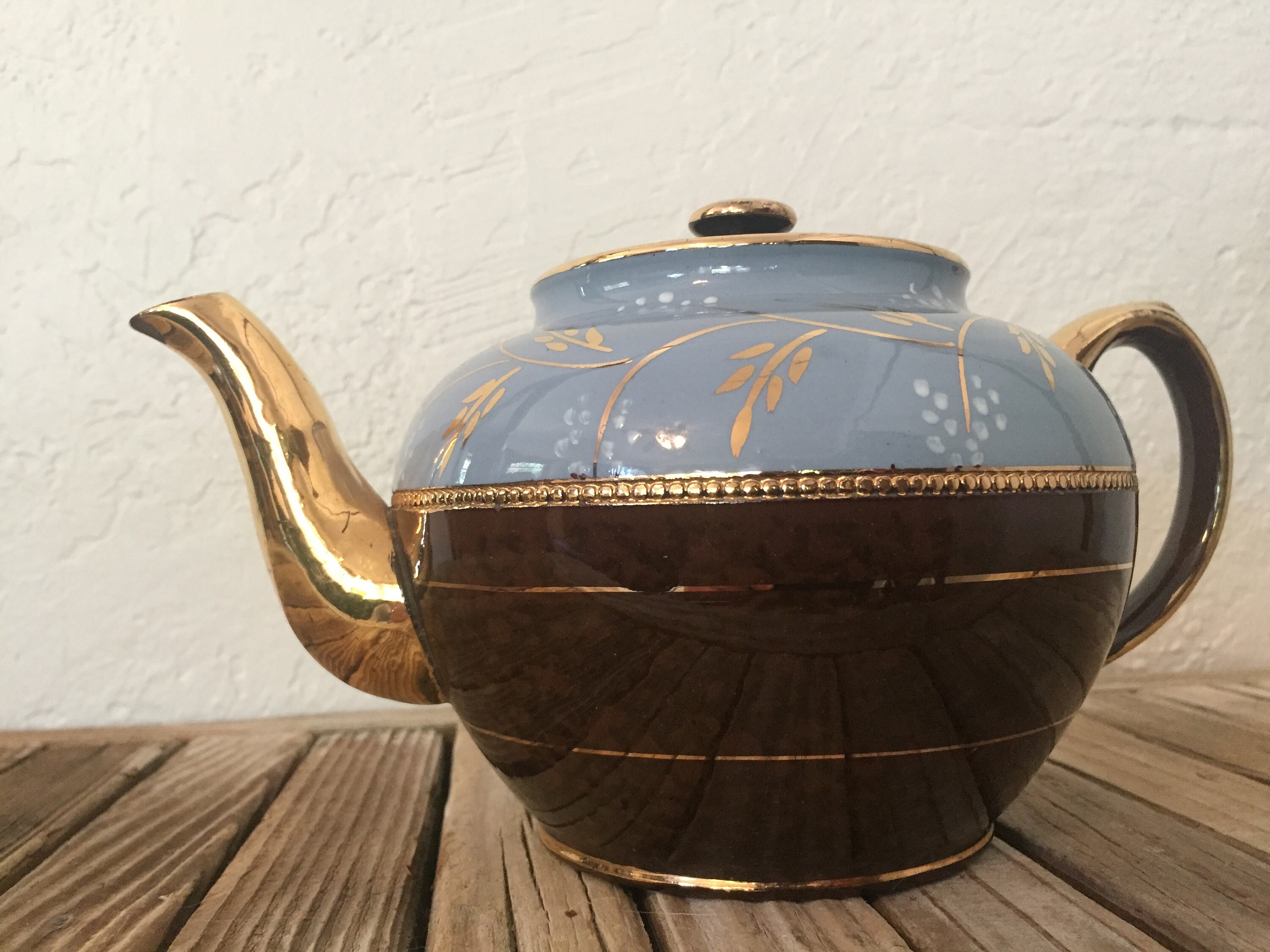 Vintage Brown Blue and Gold Sadler Teapot Made In England Etsy
