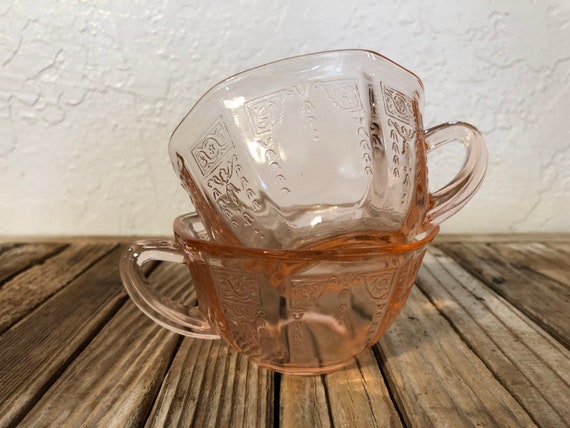 Vintage Pair of Pink Depression Glass Tea Cups