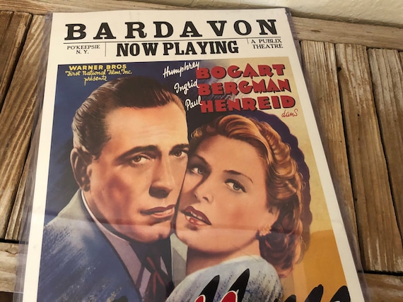 Vintage Reproduction Print Bardavon Publix Theatre Casablanca Movie Poster Humphrey Bogart Ingrid Bergman Warner Brothers Film Poster
