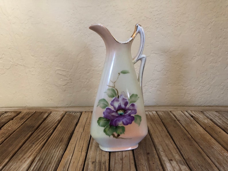 Vintage Hand Painted Ucagco Porcelain Purple Floral Pitcher image 8