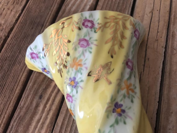 Vintage Yellow Pink Gold Floral Wall Pocket