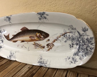 Large Antique 22 /2" Blue Ironstone Transferware Austrian Fish Platter