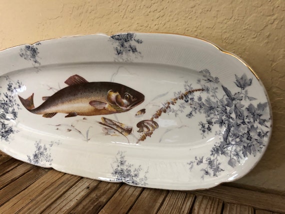 Large Antique 22 /2" Blue Ironstone Transferware Austrian Fish Platter