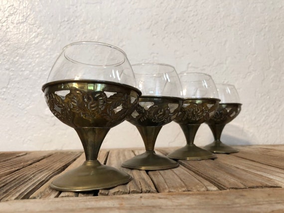 Set of 4 Gold and Glass Champagne Coupe Glasses Gold Wine Glass