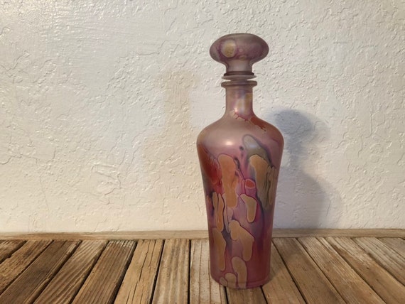 Vintage Hand Blown Hand Painted Glass Oil Bottle