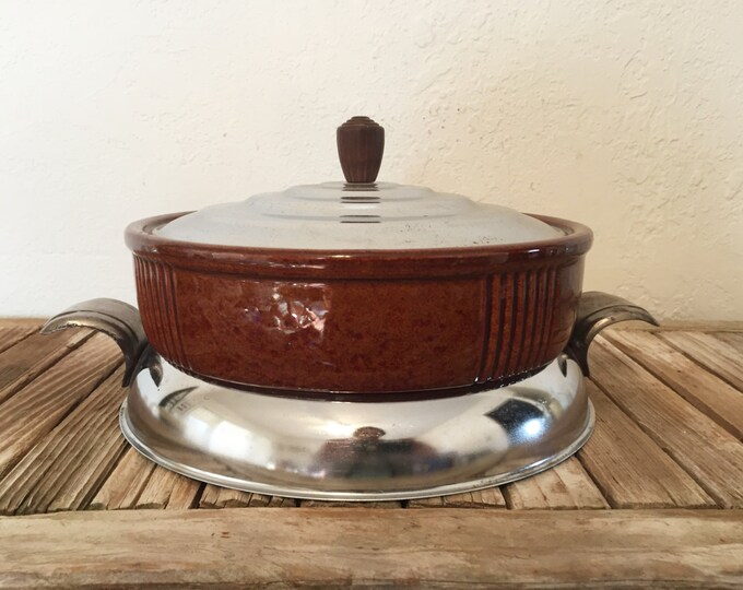 Vintage Art Deco Brown Betty Casserole Dish With Stand Etsy