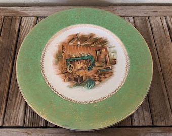 Vintage Century by Salem 23 Karat Gold Green and Gold Colonial Plate Made in U.S.A.