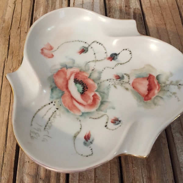 Vintage Hand Painted Floral Ashtray