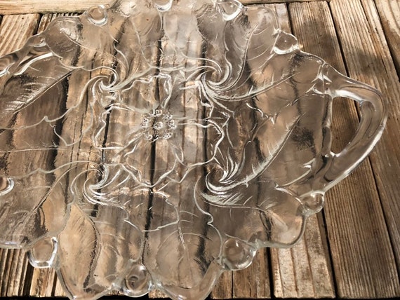 Vintage Floral Cut Glass Platter Floral Tray