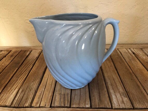 Vintage Blue Pottery Art Deco Pitcher