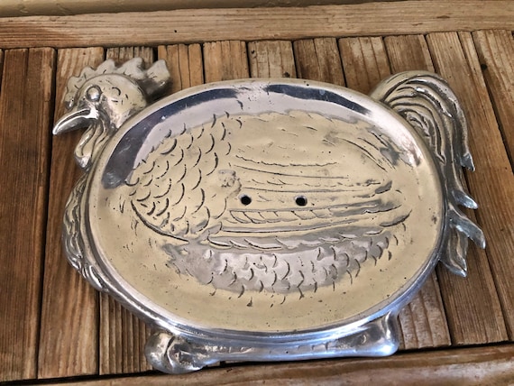 Vintage Silver Metal Chicken Tray